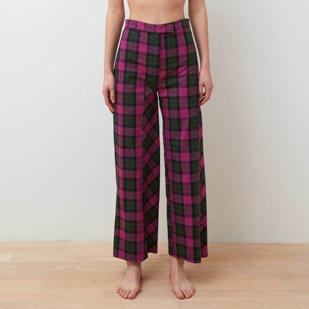 Collina Strada Left Eye Trouser Purple Plaid XS wide leg pants